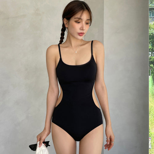 Black Triangle Jumpsuit Suspender Hollow-Out Midriff-HighTouch