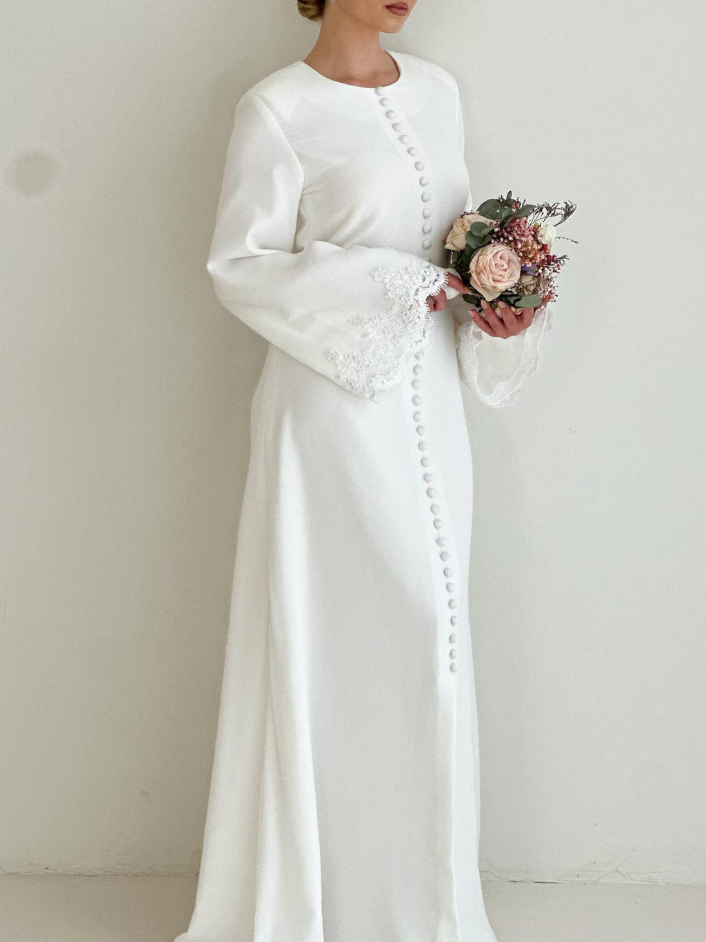 Solid Color Patchwork Lace Button Maxi Dress-HighTouch