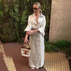 Casual Polo Collar Loose Top Maxi Skirt Suit-HighTouch