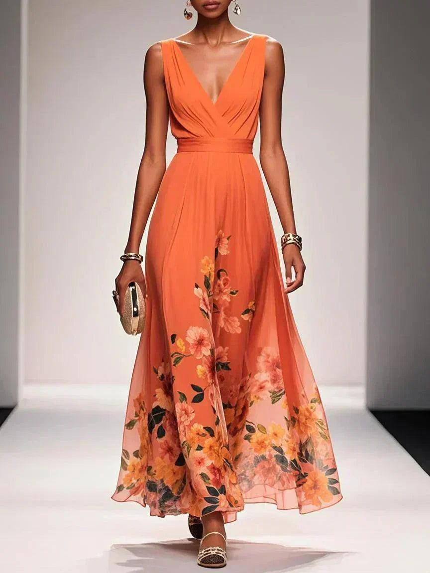 Hightouch | Drop Waist Floral Maxi Wedding Guest Dress