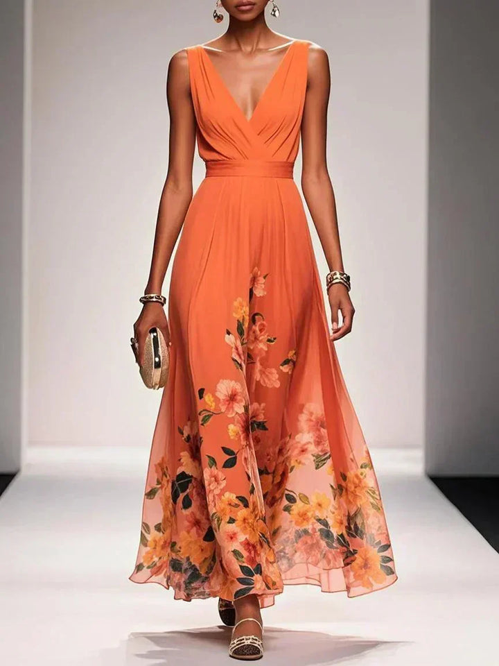 Hightouch | Drop Waist Floral Maxi Wedding Guest Dress