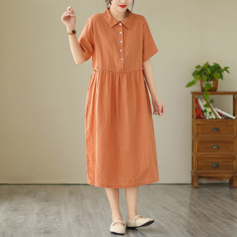 Women's Fashion Simple Solid Color Linen Dress-HighTouch