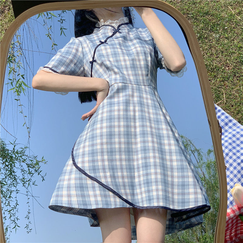 Women's Asymmetric Plaid Midi Skirt – Temperament Commute Blue A-Line Skirt-HighTouch