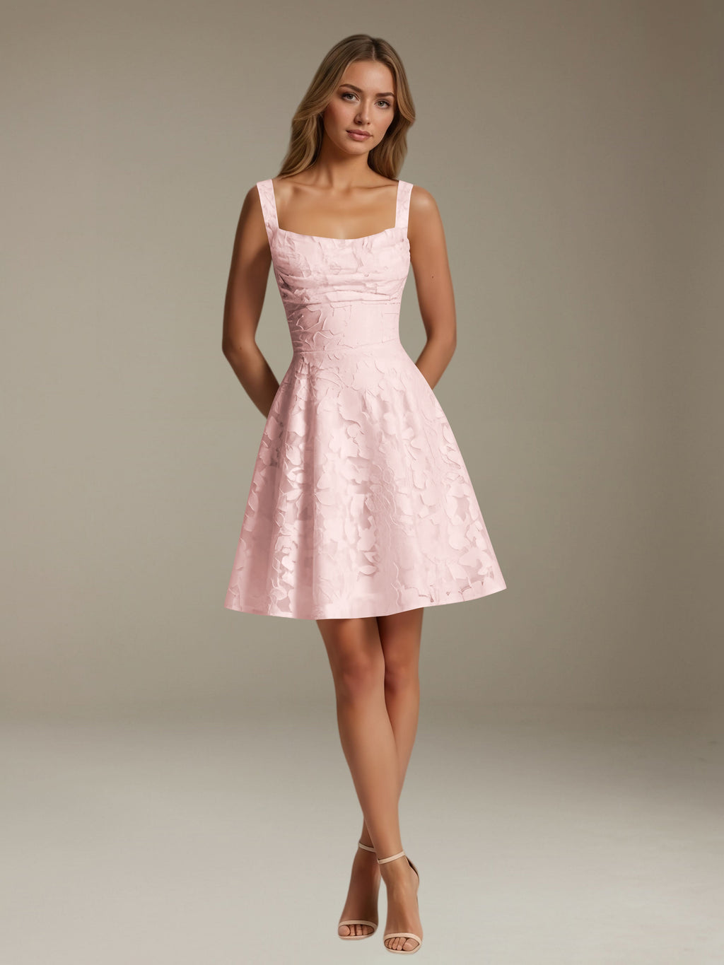 Women's Floral Lace A-Line Square Neck Sleeveless Mini Dress | Formal