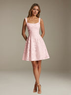Women's Floral Lace A-Line Square Neck Sleeveless Mini Dress | Formal