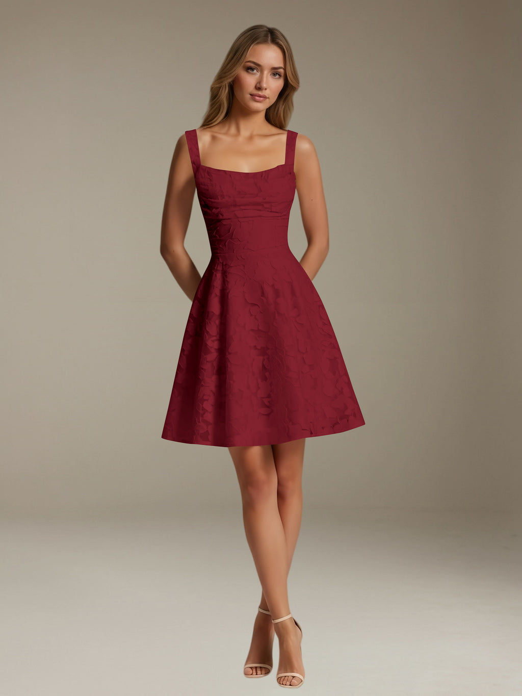 Women's Floral Lace A-Line Square Neck Sleeveless Mini Dress | Formal