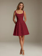 Women's Floral Lace A-Line Square Neck Sleeveless Mini Dress | Formal