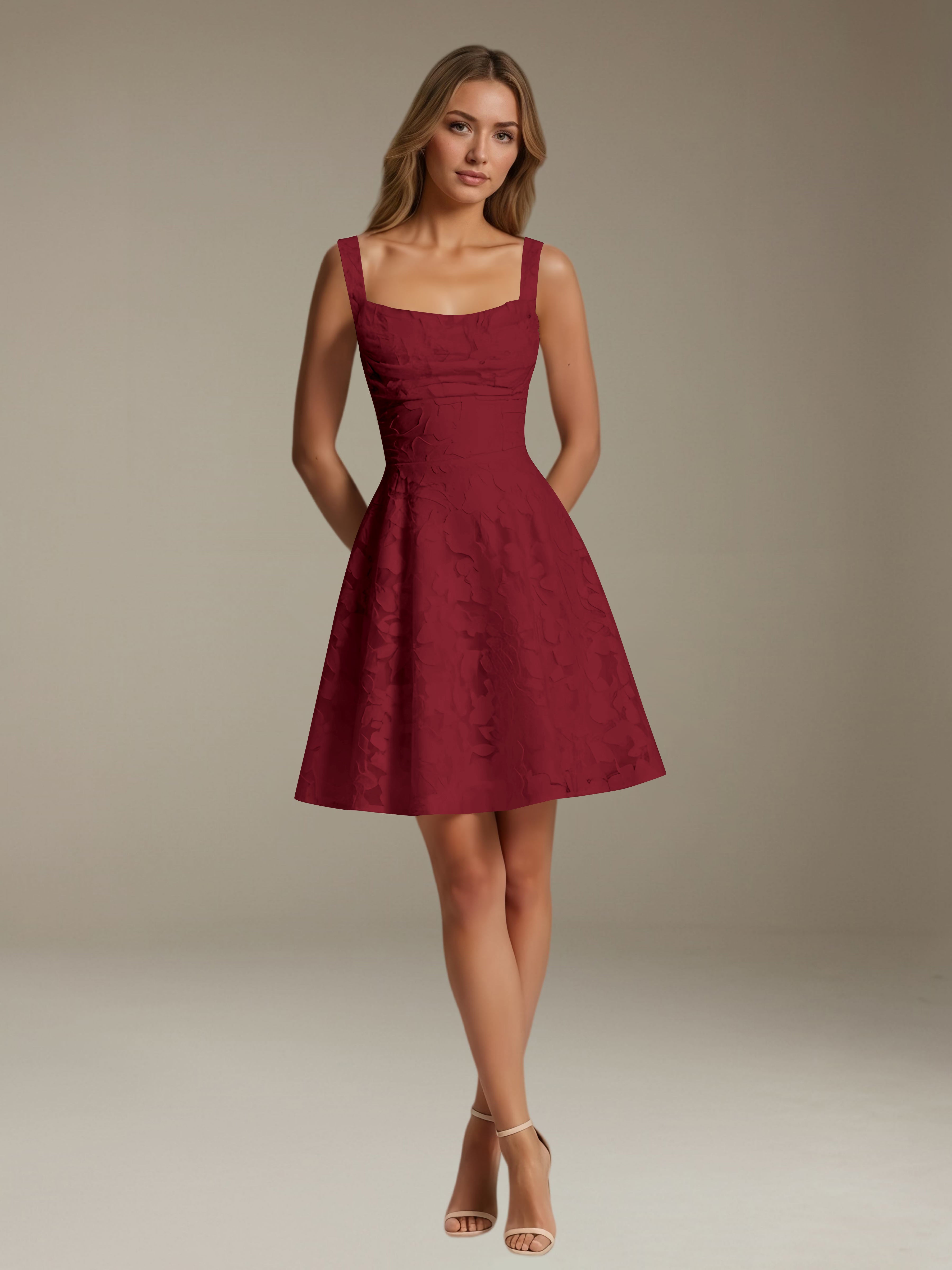Women's Floral Lace A-Line Square Neck Sleeveless Mini Dress | Formal