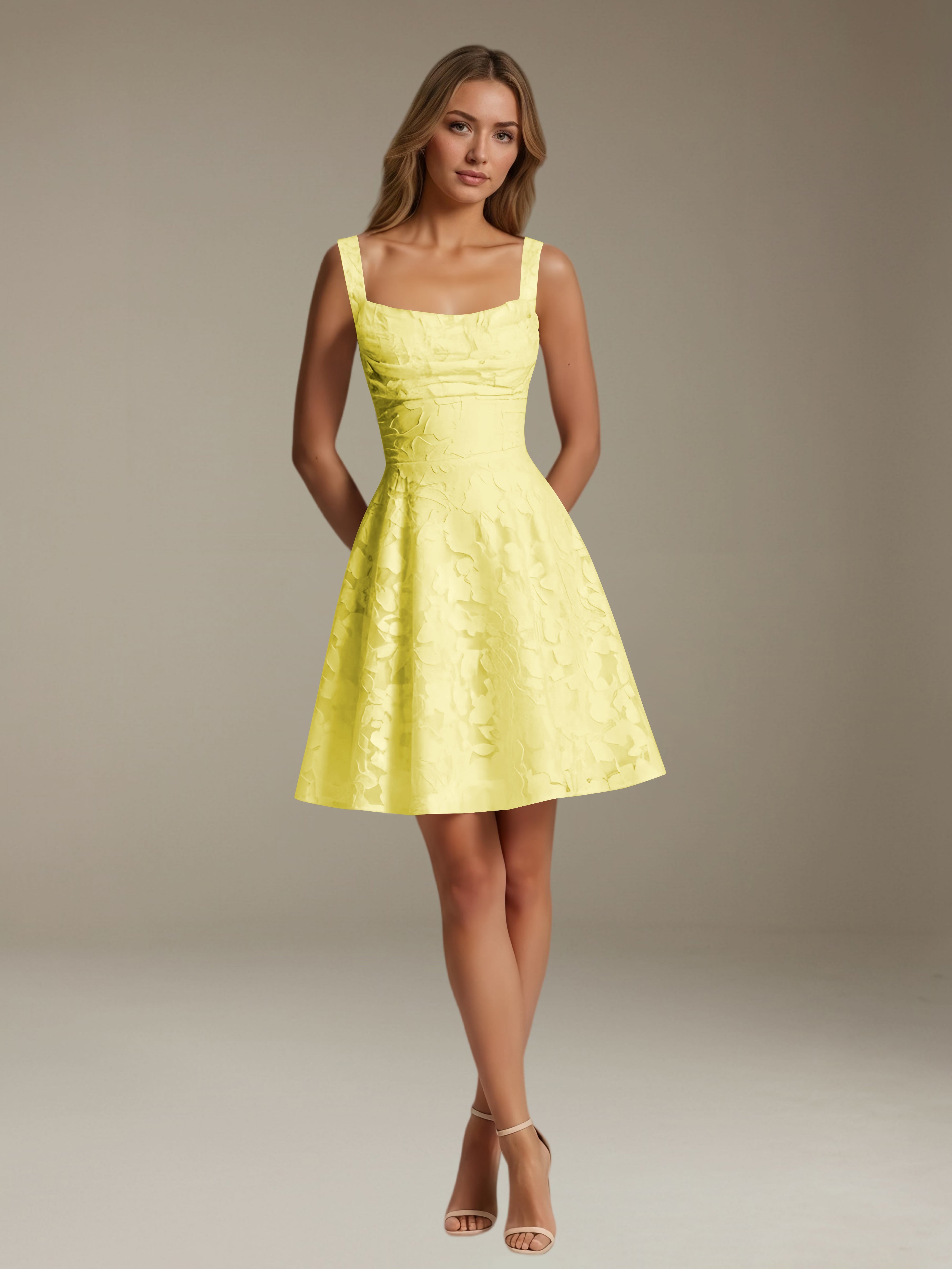 Women's Floral Lace A-Line Square Neck Sleeveless Mini Dress | Formal