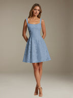 Women's Floral Lace A-Line Square Neck Sleeveless Mini Dress | Formal
