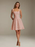 Women's Floral Lace A-Line Square Neck Sleeveless Mini Dress | Formal