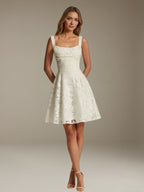 Women's Floral Lace A-Line Square Neck Sleeveless Mini Dress | Formal