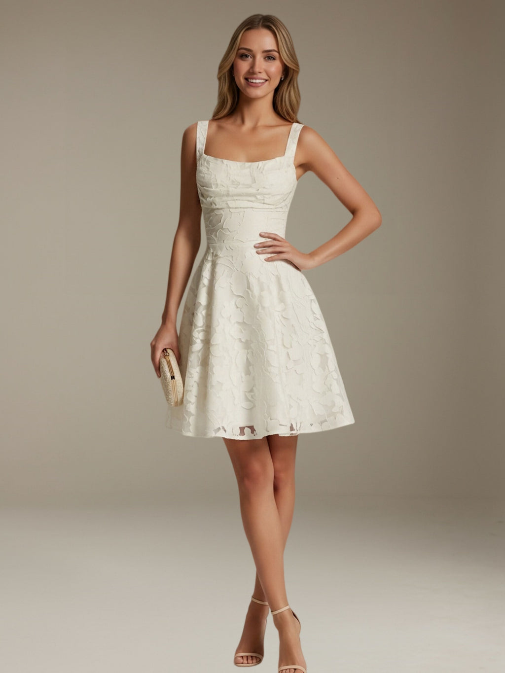 Women's Floral Lace A-Line Square Neck Sleeveless Mini Dress | Formal