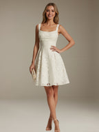 Women's Floral Lace A-Line Square Neck Sleeveless Mini Dress | Formal