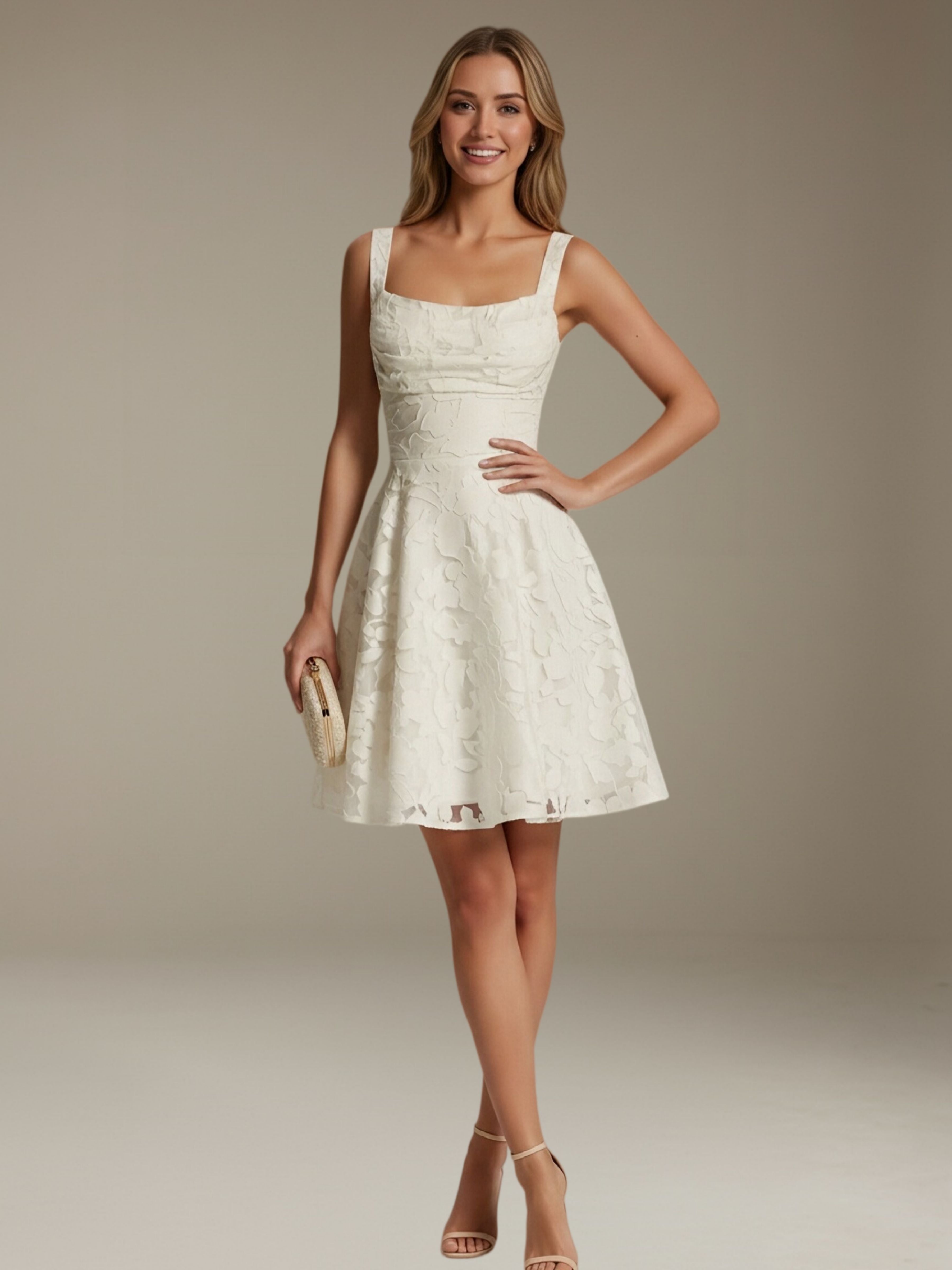 Women's Floral Lace A-Line Square Neck Sleeveless Mini Dress | Formal