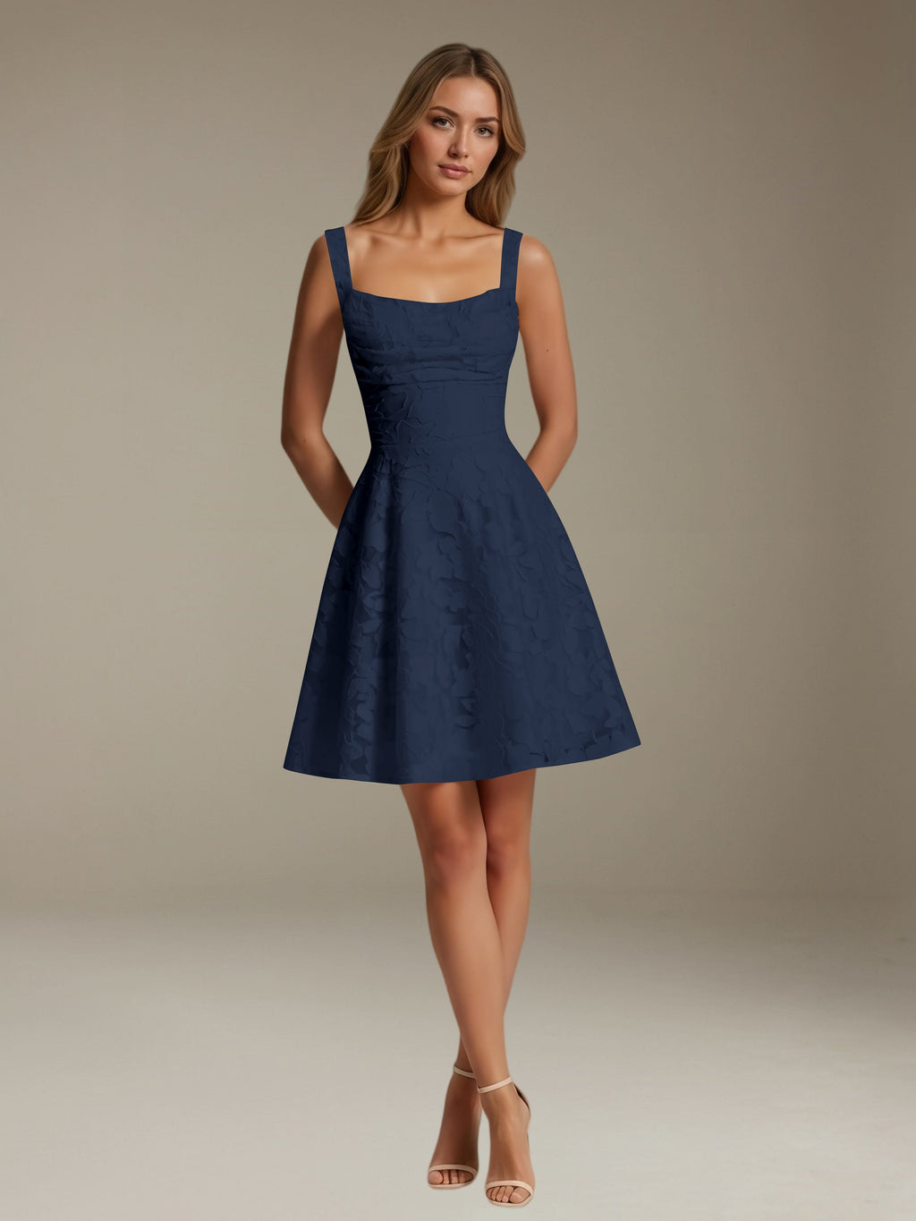 Women's Floral Lace A-Line Square Neck Sleeveless Mini Dress | Formal
