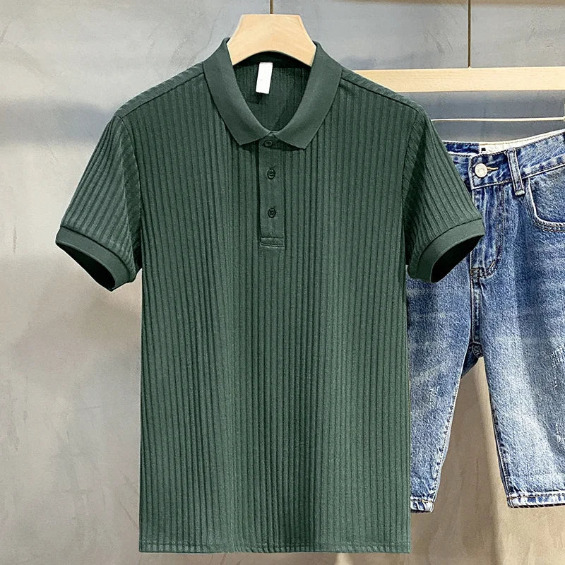 Zomer Heren Gestreept Poloshirt met Revers – Retro Luxe Gebreide Kleding