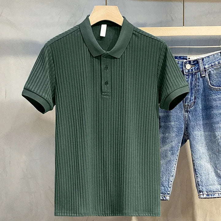 Summer Men’s Striped Lapel Polo Shirt – Retro Luxury Knitwear-HighTouch