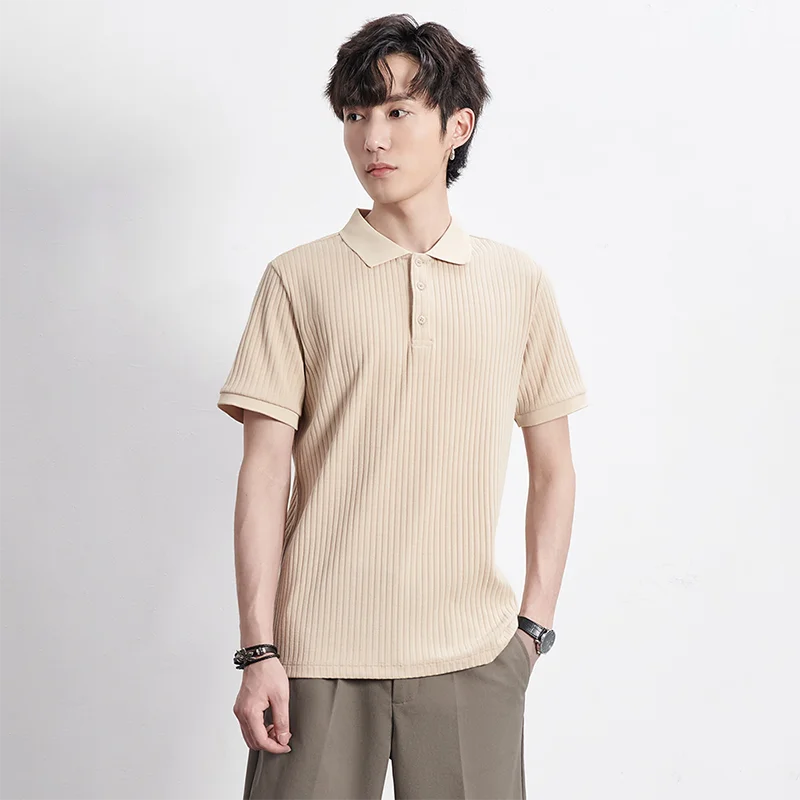 Summer Men’s Striped Lapel Polo Shirt – Retro Luxury Knitwear-HighTouch