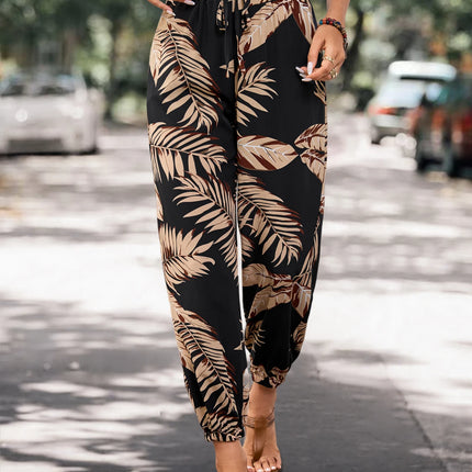 Women’s Summer Pocket Joggers – Lightweight Loose Fit Plant‑Print Cargo Pants
