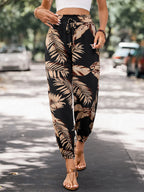 Women’s Summer Pocket Joggers – Lightweight Loose Fit Plant‑Print Cargo Pants-HighTouch