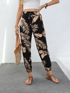 Women’s Summer Pocket Joggers – Lightweight Loose Fit Plant‑Print Cargo Pants-HighTouch