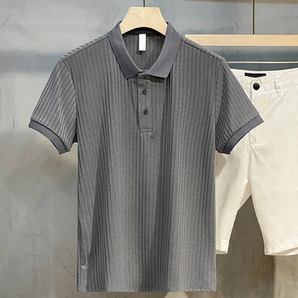 Summer Men’s Striped Lapel Polo Shirt – Retro Luxury Knitwear