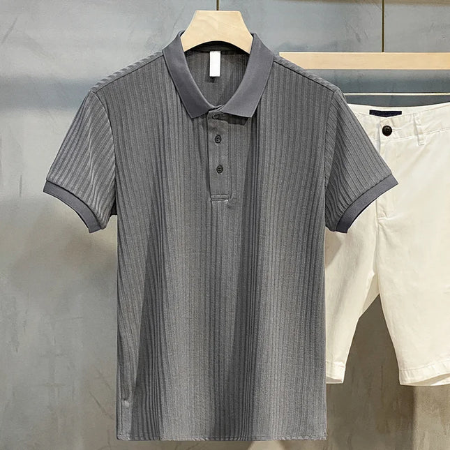 Summer Men’s Striped Lapel Polo Shirt – Retro Luxury Knitwear