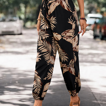 Women’s Summer Pocket Joggers – Lightweight Loose Fit Plant‑Print Cargo Pants