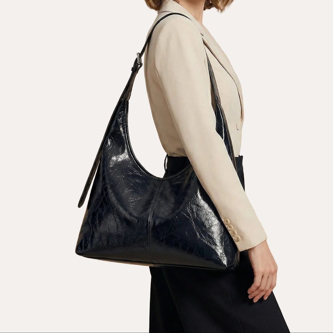 Sable Hobo Bag - Distressed PU Leather Shoulder Bag with Bonus Pouch