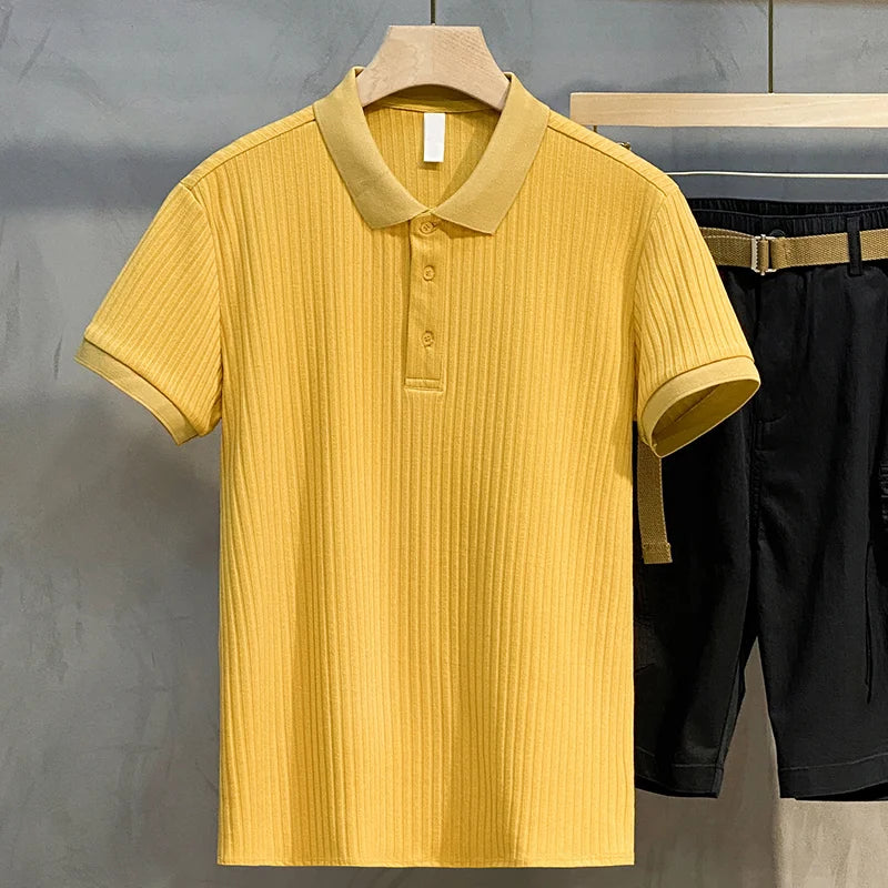 Zomer Heren Gestreept Poloshirt met Revers – Retro Luxe Gebreide Kleding