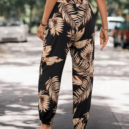 Women’s Summer Pocket Joggers – Lightweight Loose Fit Plant‑Print Cargo Pants