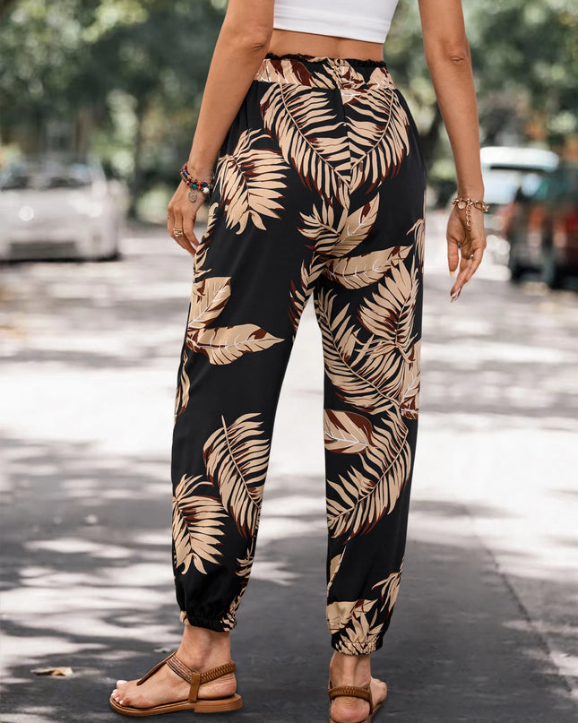 Women’s Summer Pocket Joggers – Lightweight Loose Fit Plant‑Print Cargo Pants