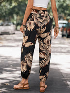 Women’s Summer Pocket Joggers – Lightweight Loose Fit Plant‑Print Cargo Pants-HighTouch