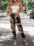 Women’s Summer Pocket Joggers – Lightweight Loose Fit Plant‑Print Cargo Pants-HighTouch