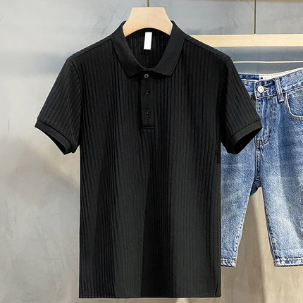 Summer Men’s Striped Lapel Polo Shirt – Retro Luxury Knitwear