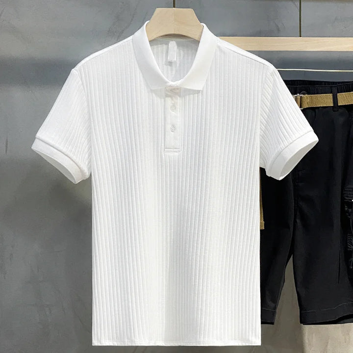 Summer Men’s Striped Lapel Polo Shirt – Retro Luxury Knitwear-HighTouch