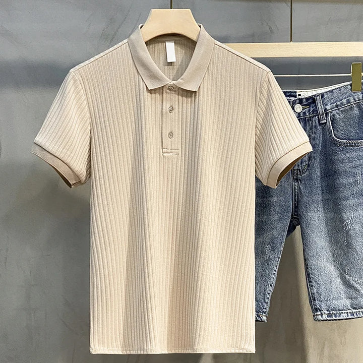 Summer Men’s Striped Lapel Polo Shirt – Retro Luxury Knitwear-HighTouch