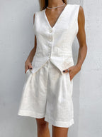 Olivia - Casual Linen Two Piece Button-Front Summer Set