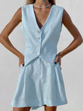 Olivia - Casual Linen Two Piece Button-Front Summer Set