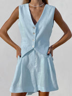 Olivia - Casual Linen Two Piece Button-Front Summer Set