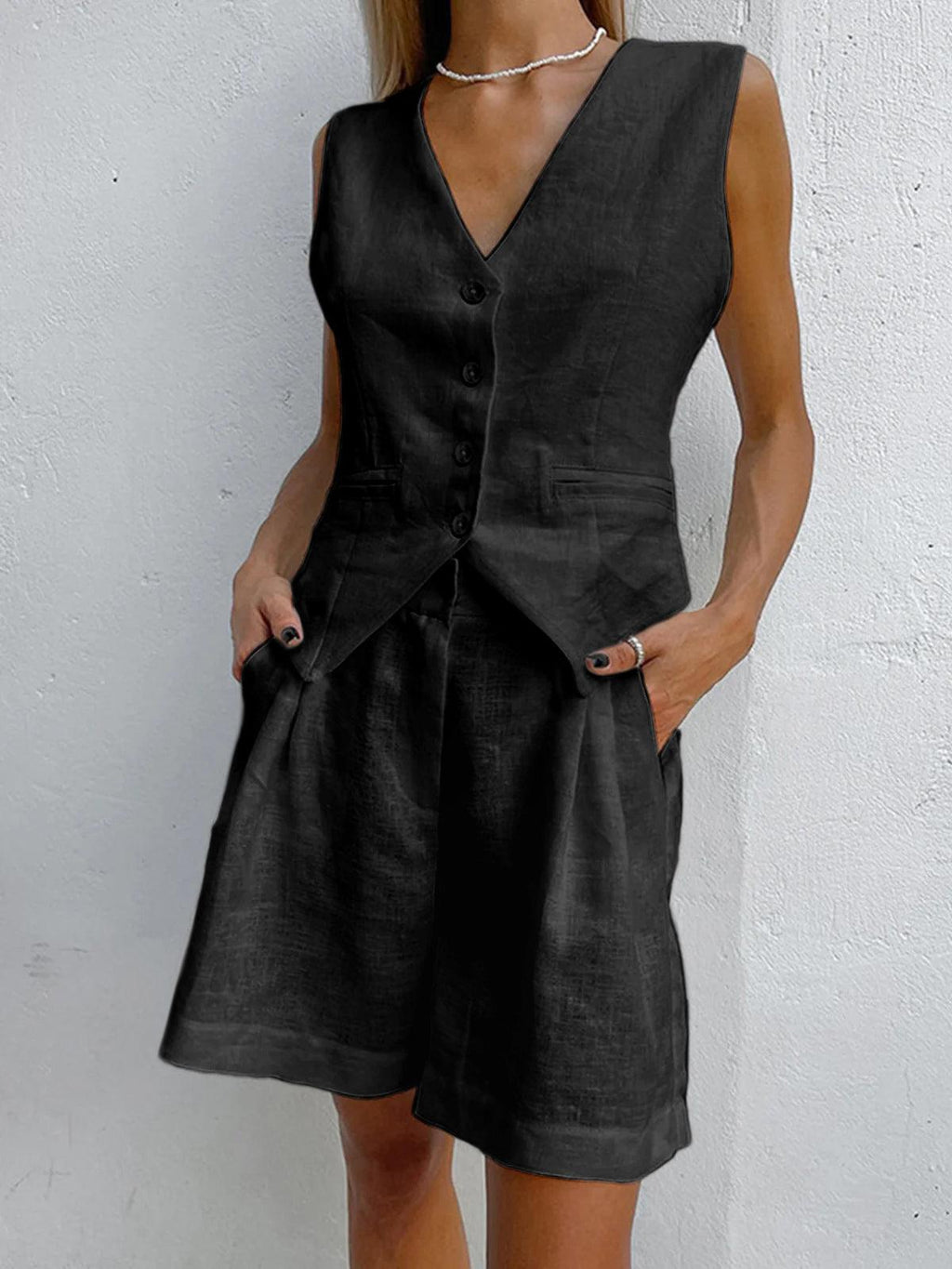 Olivia - Casual Linen Two Piece Button-Front Summer Set
