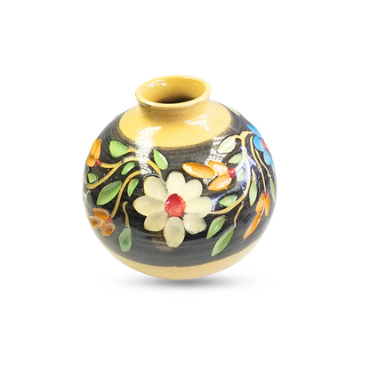 Dark Flower Round  Shape Glazed Vase