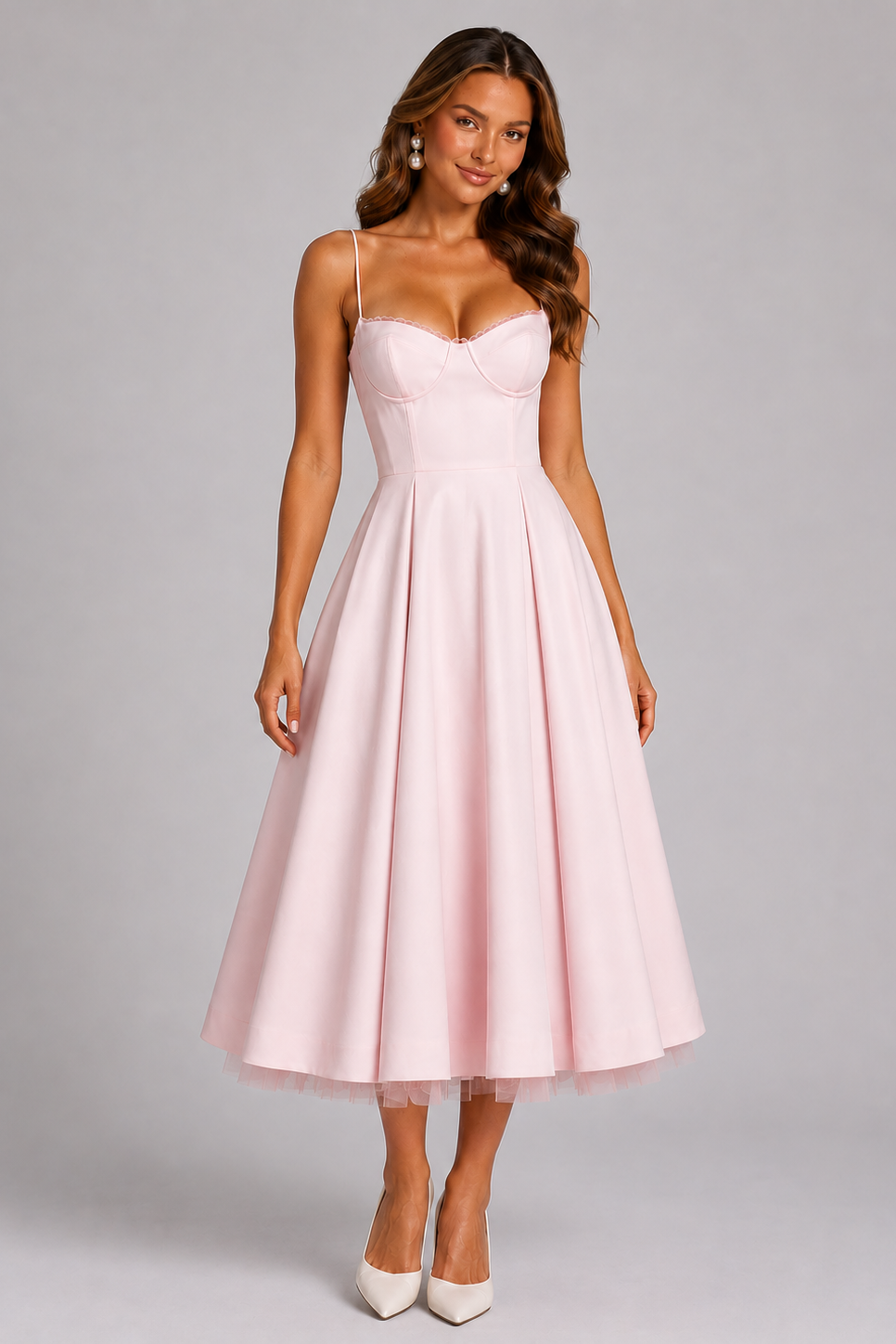 Seraphina's | Corset Spaghetti Strap Midi Wedding Guest Dress
