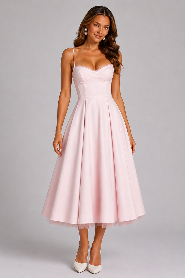 Seraphina's | Corset Spaghetti Strap Midi Wedding Guest Dress