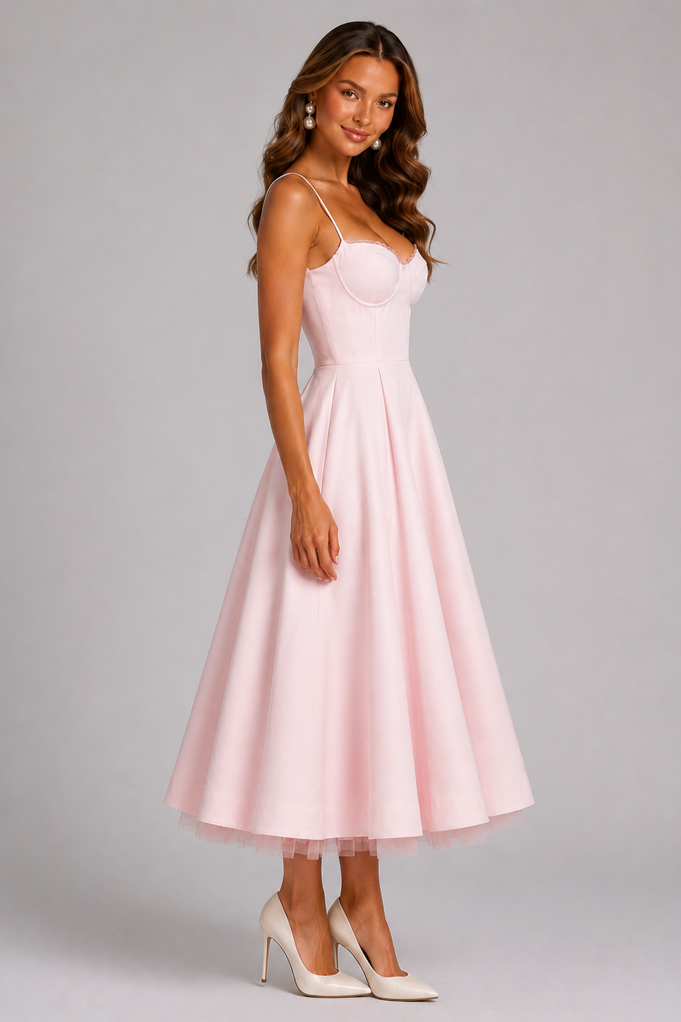 Seraphina's | Corset Spaghetti Strap Midi Wedding Guest Dress