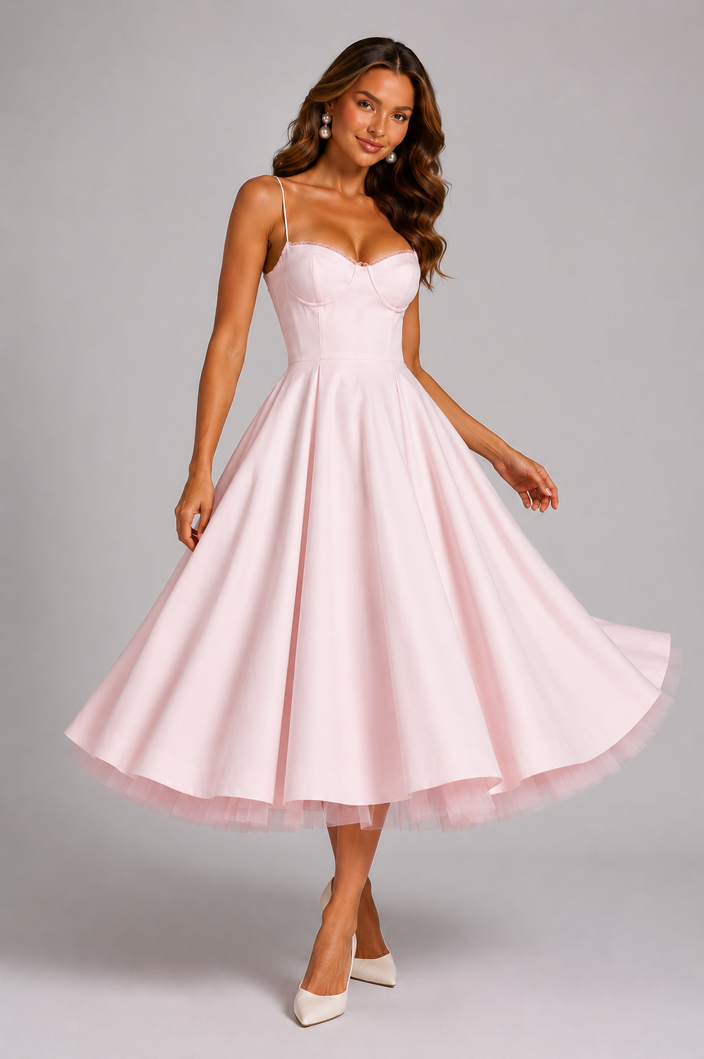 Seraphina's | Corset Spaghetti Strap Midi Wedding Guest Dress