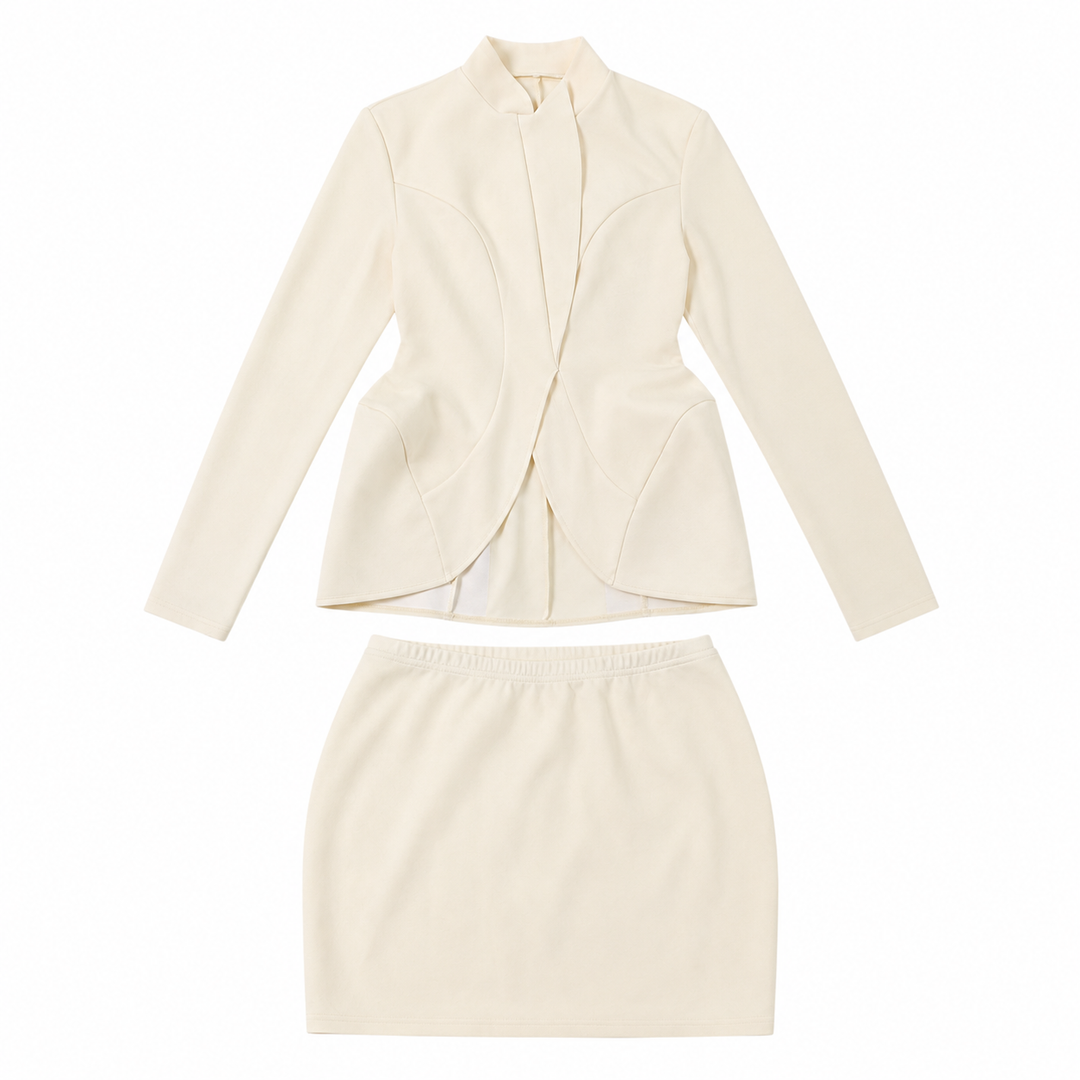 Women's Peplum Jacket Skirt Set - Elegant 2-Piece Business Suit