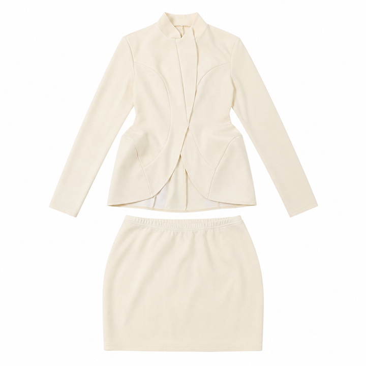 Women's Peplum Jacket Skirt Set - Elegant 2-Piece Business Suit