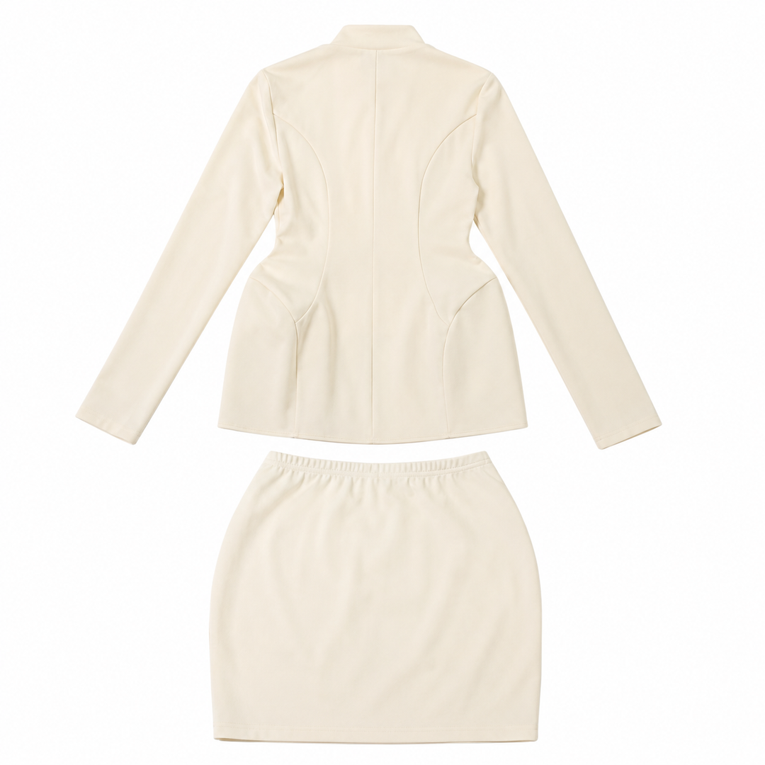 Women's Peplum Jacket Skirt Set - Elegant 2-Piece Business Suit